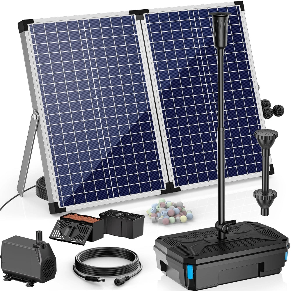 NFESOLAR 70W Solar Pond Filter Fountain Kit with 660 GPH Pump & 3-Layer Filtration N3397