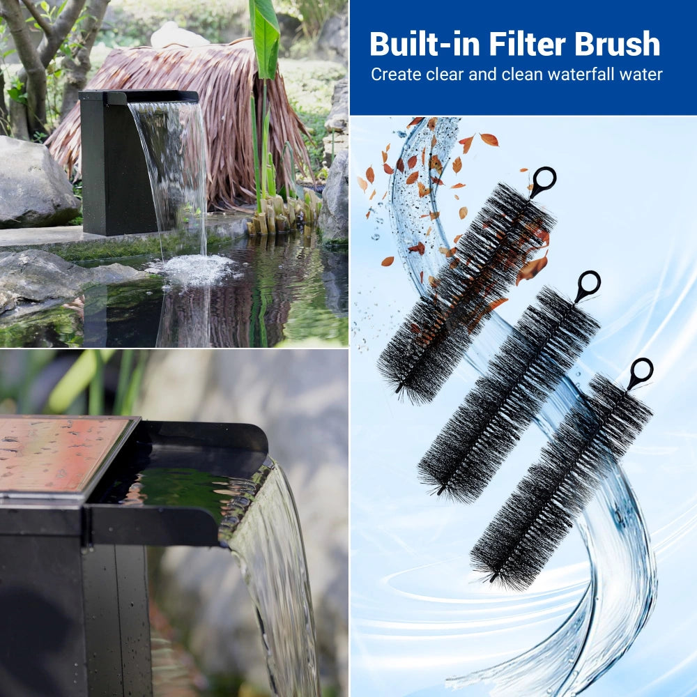 NFESOLAR Pond Waterfall Spillway Kit – 7.8" Stainless Box, 660GPH Pump & LED Lights for 500-2000 Gallon Ponds N4213