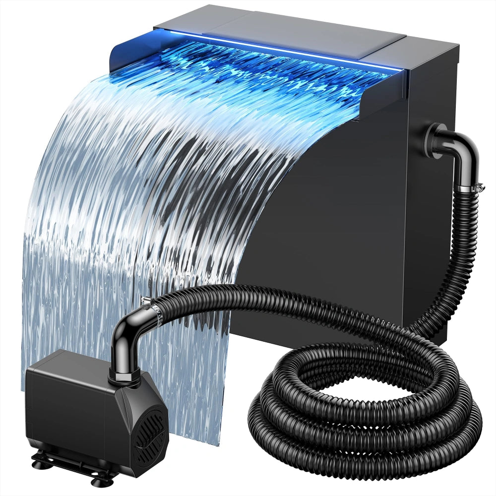 NFESOLAR 11.8" Stainless Pond Waterfall Spillway Kit with Pump & LED Lights – 2000 Gallon Capacity N4313