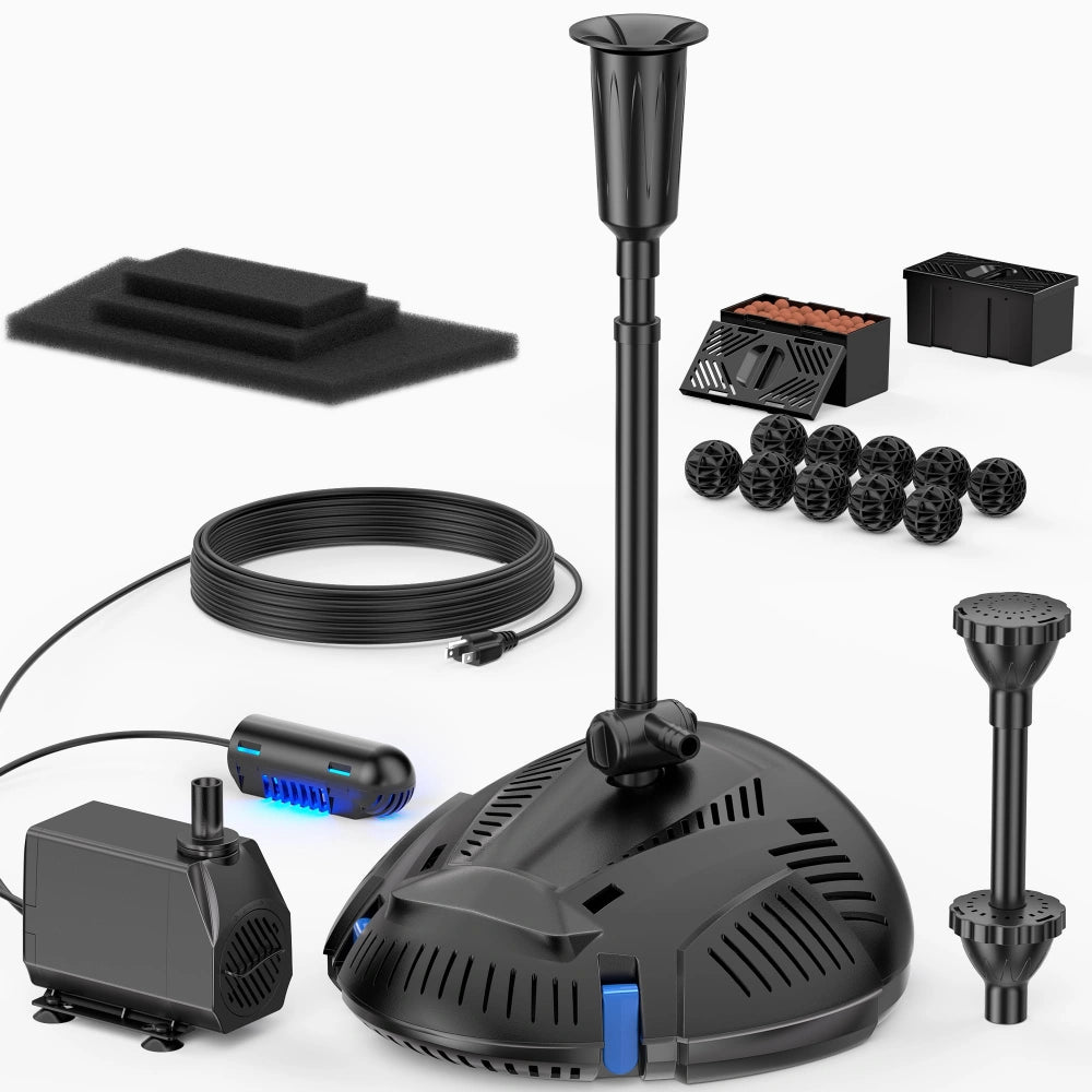 NFESOLAR 660GPH All-in-One Pond Filter Fountain with UV Clarifier for Outdoor Ponds & Tanks N2300