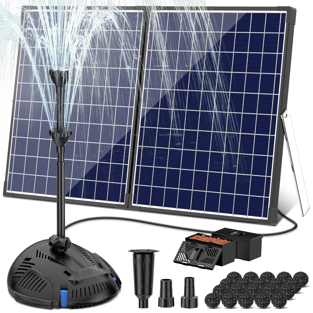 NFESOLAR 50W Solar Fountain Pump with Pond Filter, 580GPH Pump for Outdoor Ponds & Pools N3305