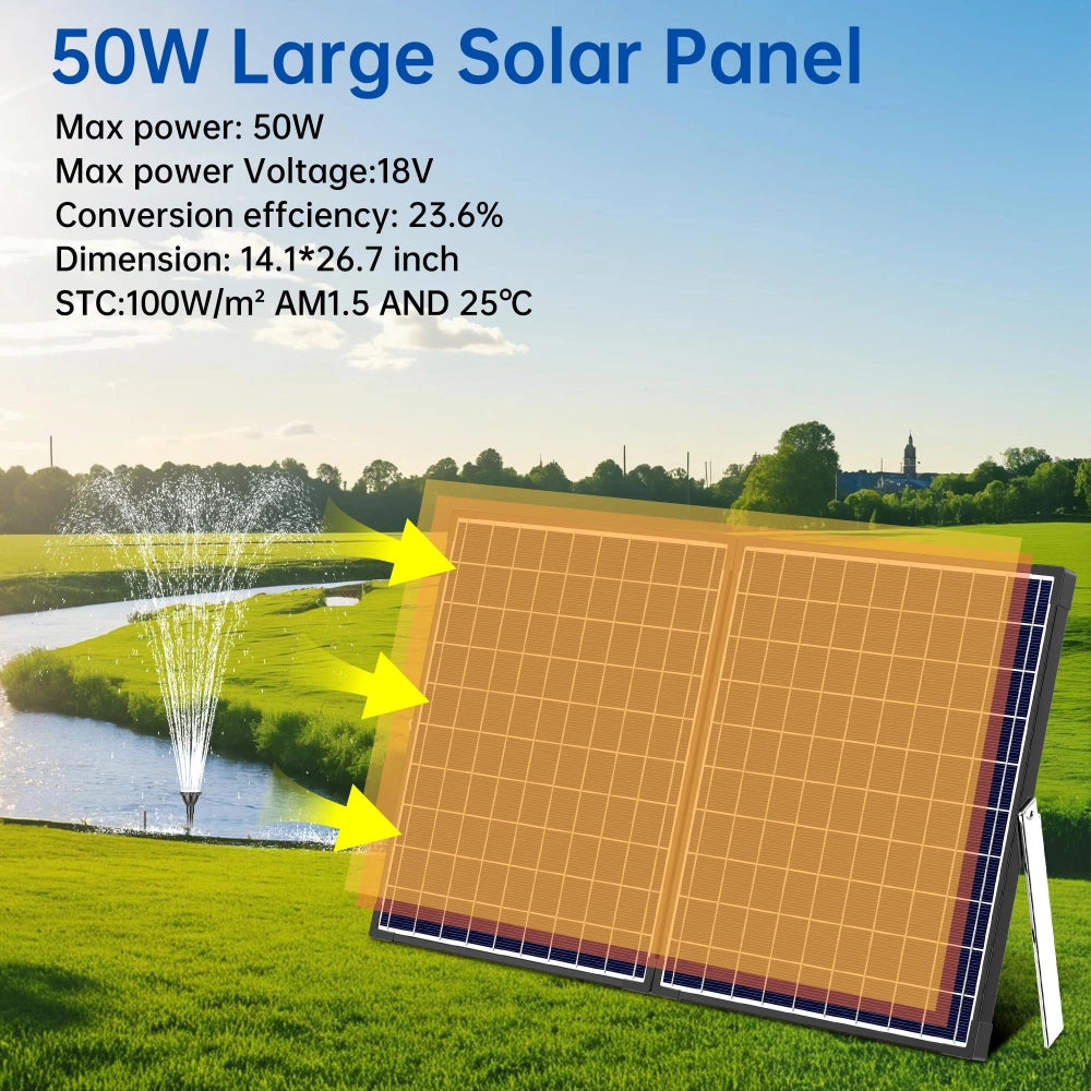 NFESOLAR 50W Solar Fountain Pump with Pond Filter, 580GPH Pump for Outdoor Ponds & Pools N3305