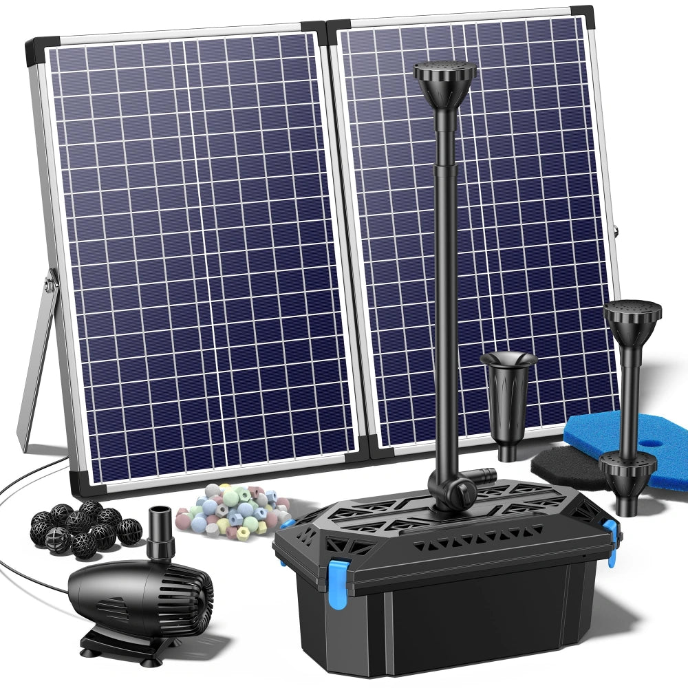 NFESOLAR 70W Solar Pond Filter Fountain Kit with 660 GPH Pump & 3 Fountain Heads N3327