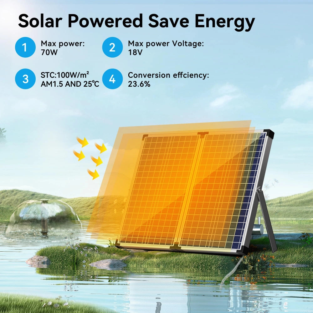 NFESOLAR 70W Solar Pond Filter Fountain Kit with 660 GPH Pump & 3 Fountain Heads N3327