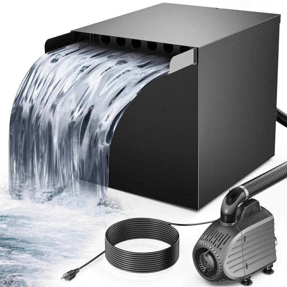 NFESOLAR Large Waterfall Filter System for Ponds – 5-Stage Filtration, 1200 GPH Pump, Stainless Steel, Up to 4500 Gallons N4333