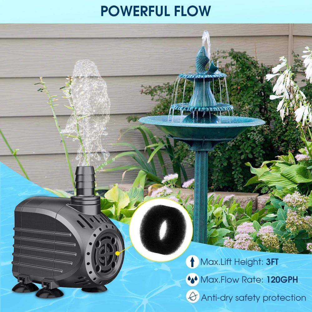 NFESOLAR KF202 120GPH Ultra Quiet Submersible Pump with Dry Burn Protection