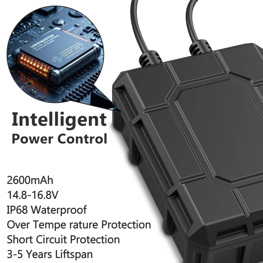 NFESOLAR 2600mAh Solar Fountain Backup Battery – IP68 Waterproof, 14.8-16.8V for 12W-35W Pumps N9826