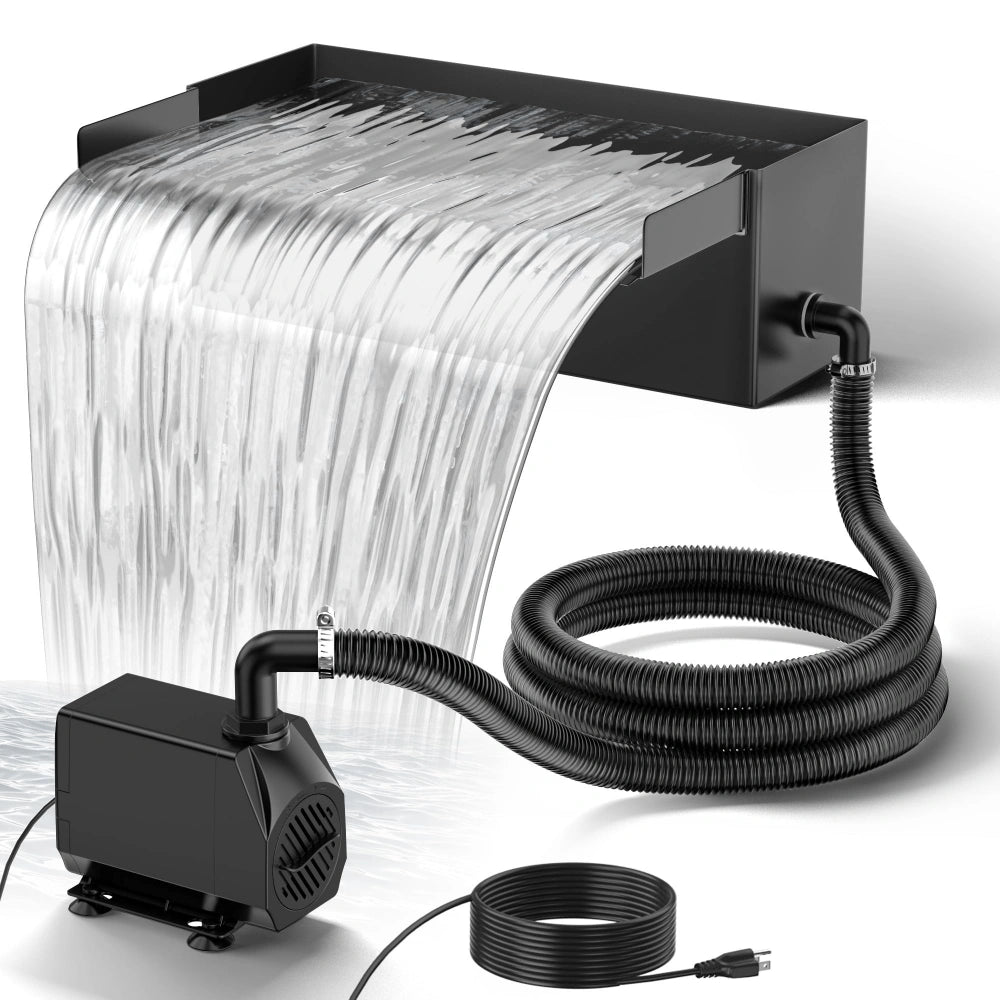NFESOLAR 2000 Gallon Pond Waterfall Kit | 12.2" Stainless Steel Spillway + 660GPH Quiet Pump N4311