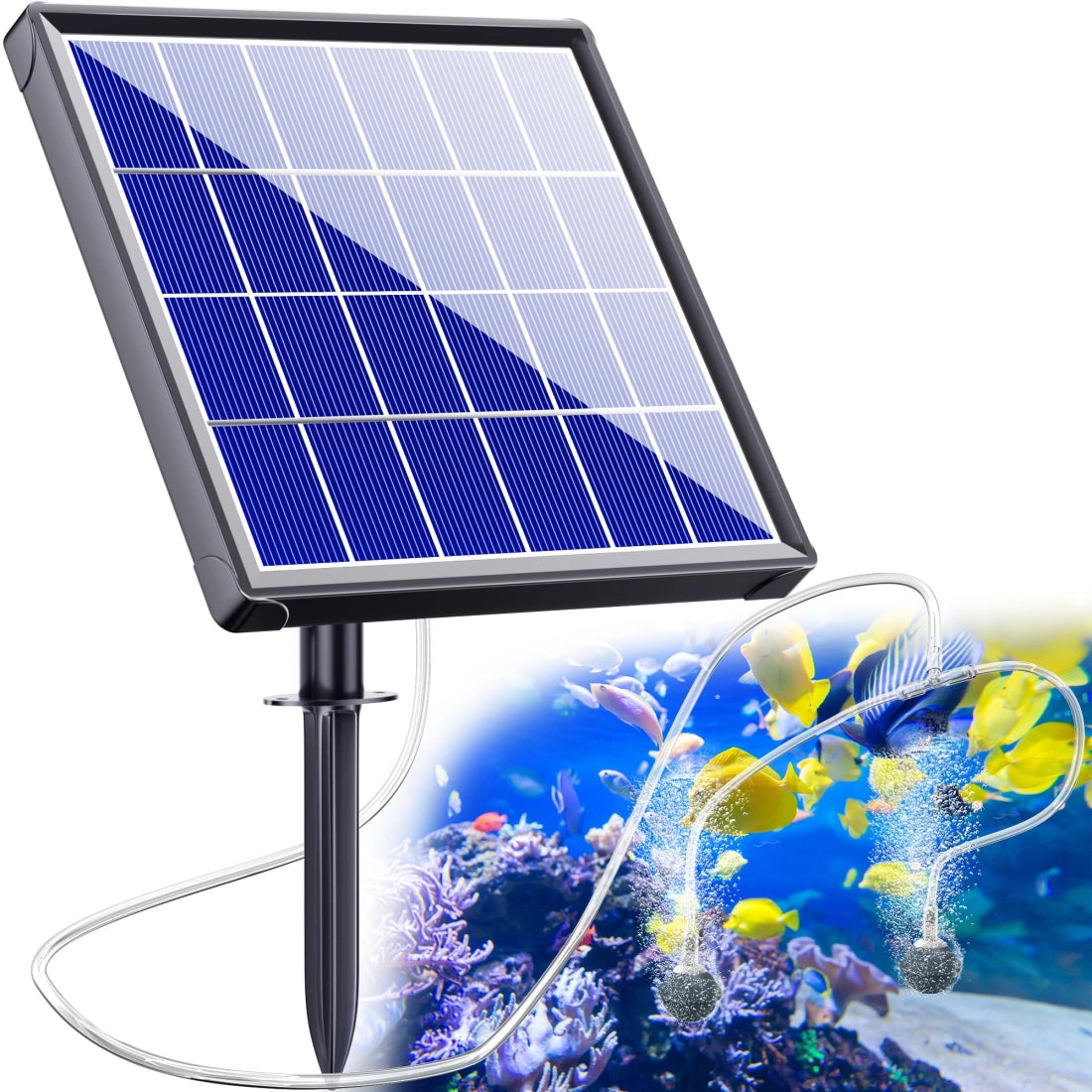 NFESOLAR Solar Pond Aerator with Battery Backup - 3 Modes, 2 Air Stones for Small Ponds & Wildlife