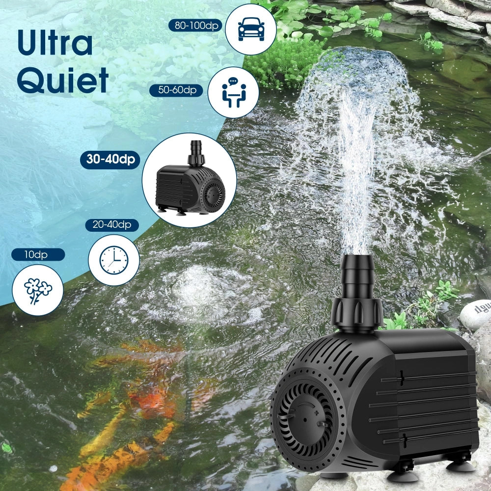 NFESOLAR 880GPH Ultra Quiet Submersible Pump - 9ft Lift, Dry Burn Protection KF206