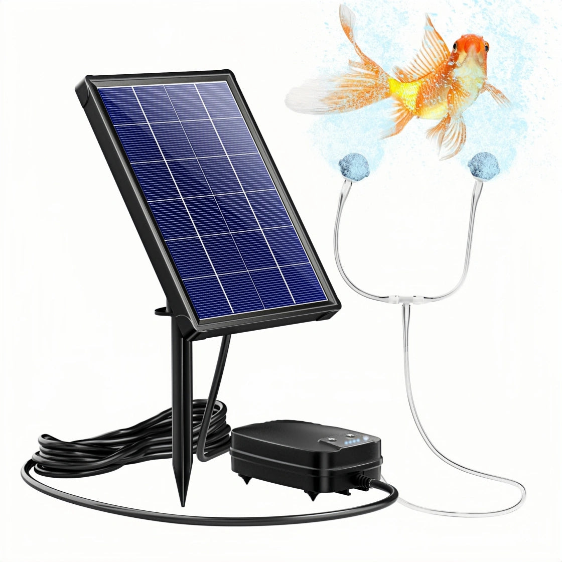 Solar-Powered Pond Aerator Kit with Air Pump and Dual Airstones