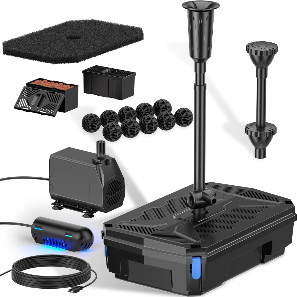 NFESOLAR 660GPH All-in-One Pond Filter Kit with UV Clarifier & 3-Layer Filtration N2390