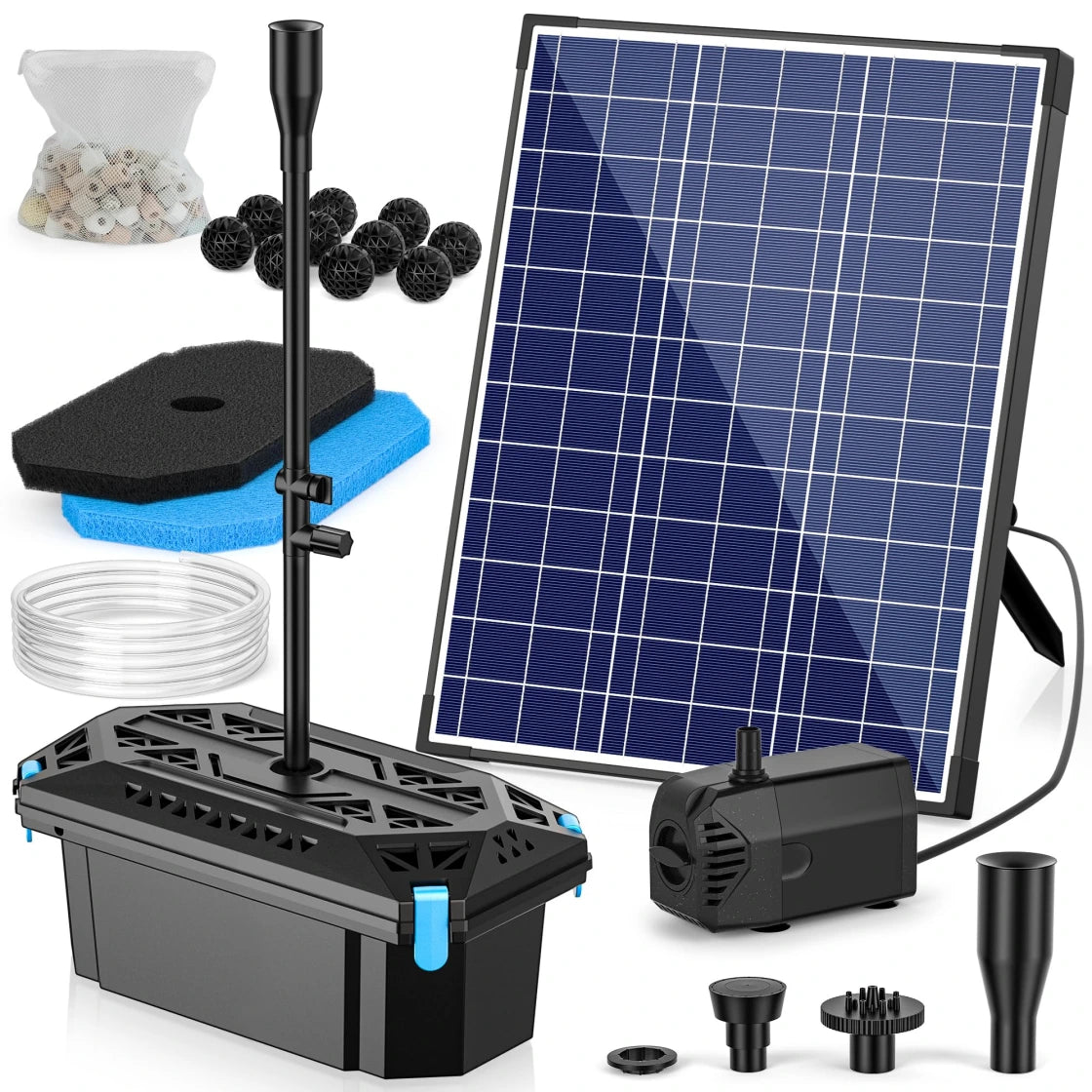 NFESOLAR 20W Solar Pond Filter Fountain with 120GPH Pump for Outdoor Water Features N3322