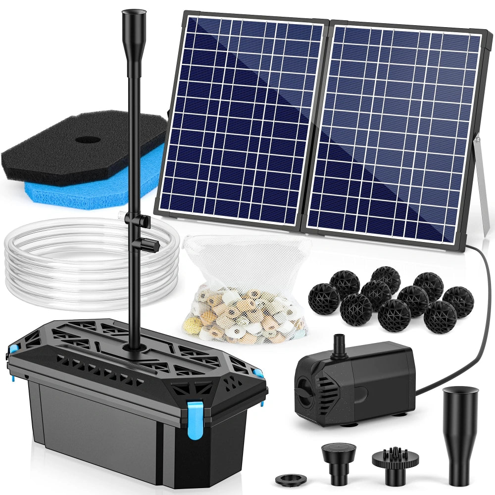 NFESOLAR 30W Solar Pond Filter Fountain with 200GPH Pump & Multi-Layer Filtration N3323